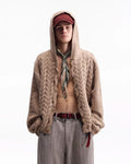 ZHABUXIAO Cable Knit Lambswool Hooded Soft Cardigan Sweater Gray & Khaki