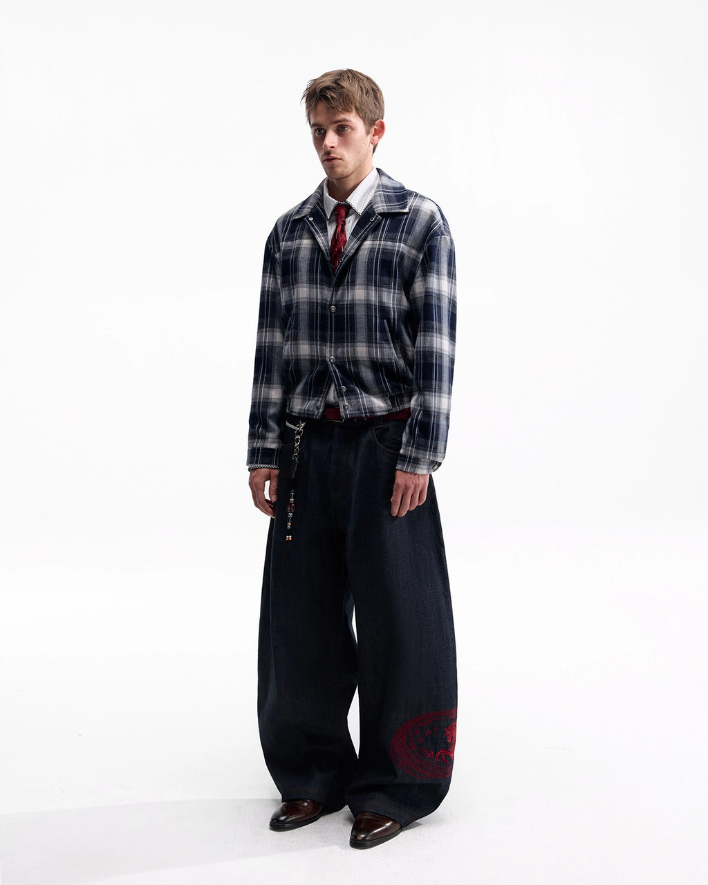 ZHABUXIAO American Retro Brushed Plaid Lapel Shirt Jacket Blue & Brown