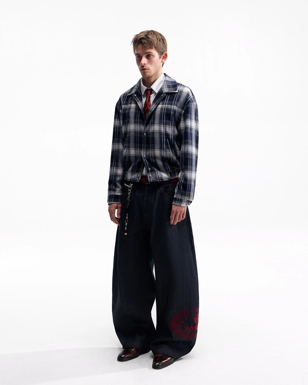 ZHABUXIAO Red Pegasus Embroidered Loose Curved Denim Jeans Blue