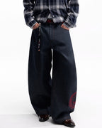 ZHABUXIAO Red Pegasus Embroidered Loose Curved Denim Jeans Blue