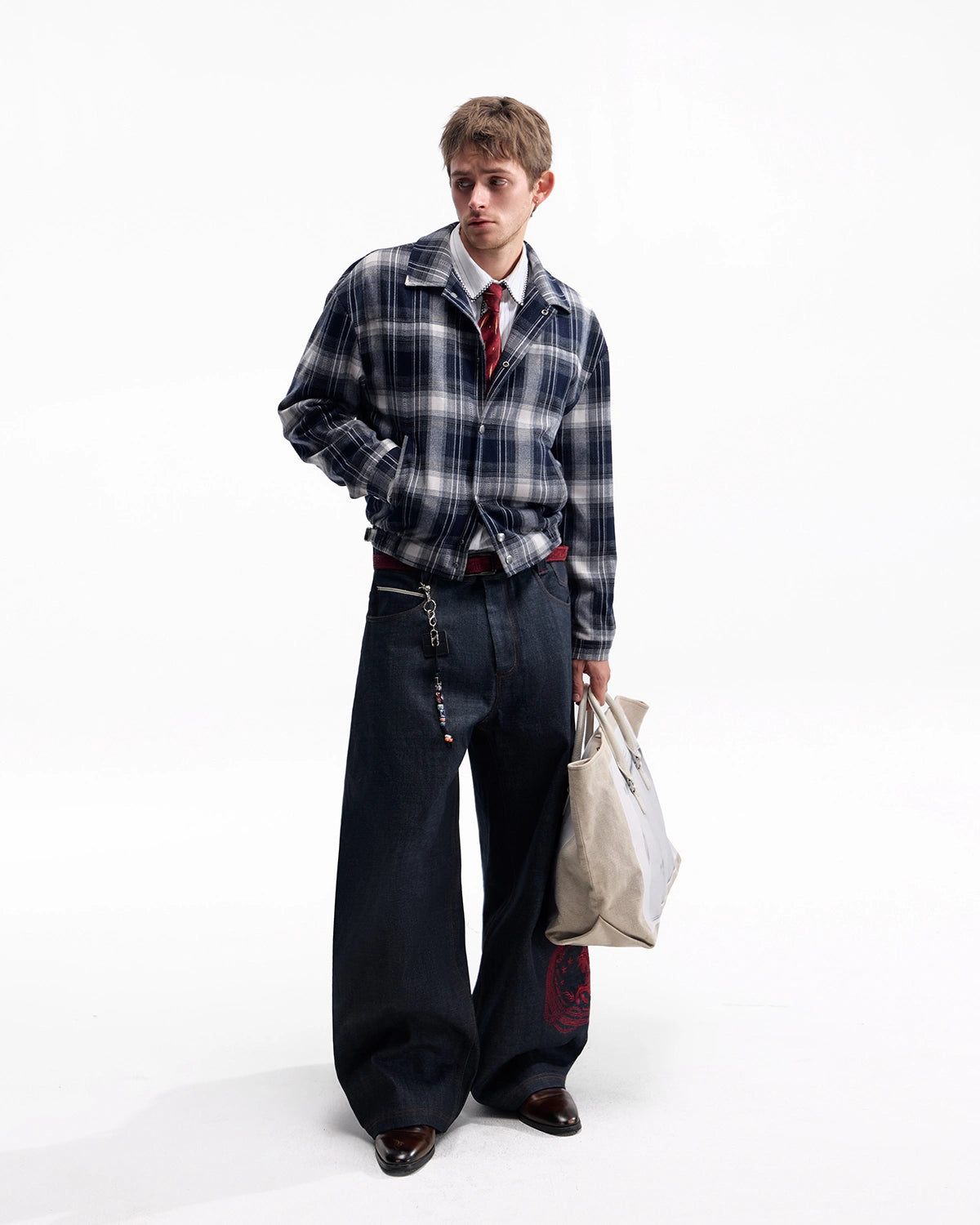 ZHABUXIAO American Retro Brushed Plaid Lapel Shirt Jacket Blue & Brown