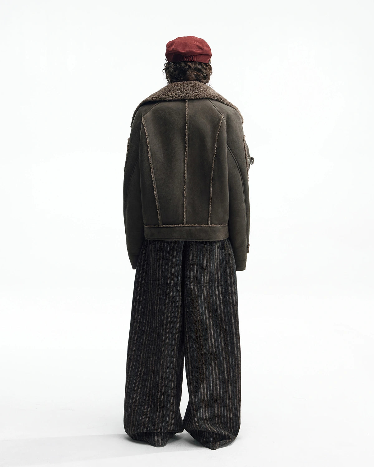 ZHABUXIAO Shearling Collar Metal Button Retro Fleece Jacket Dark Green