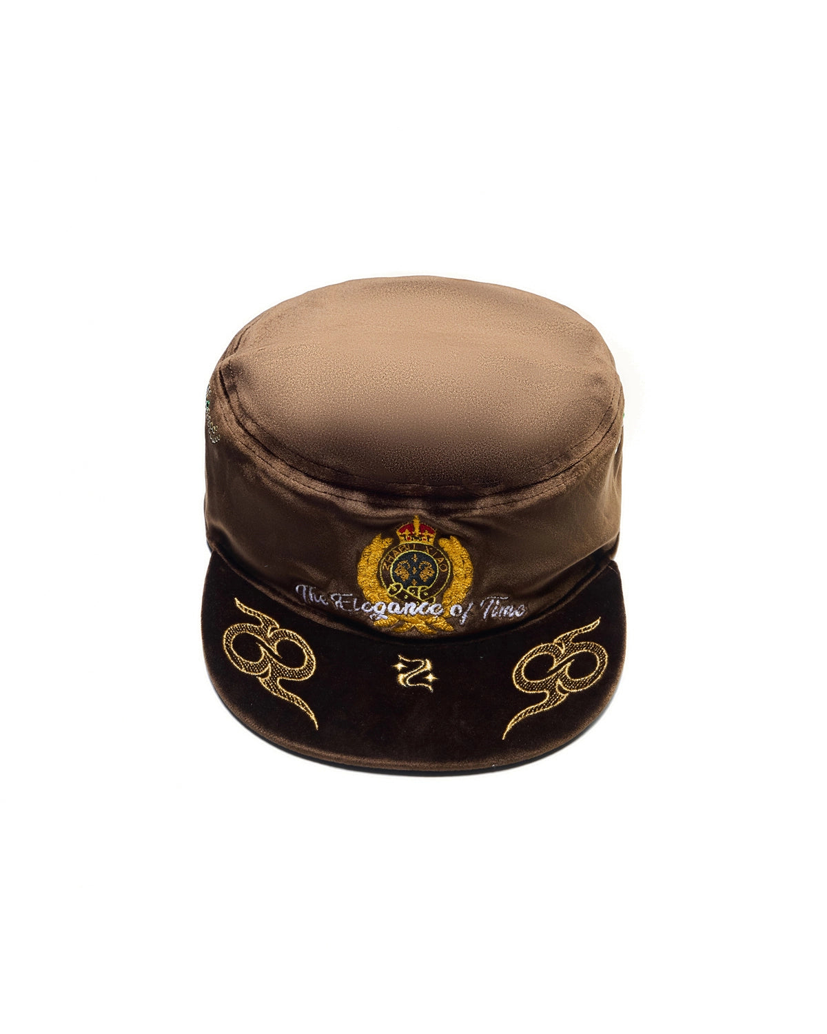 ZHABUXIAO Vintage Equestrian Crown Rhinestone Flat Cap Burgundy and Brown