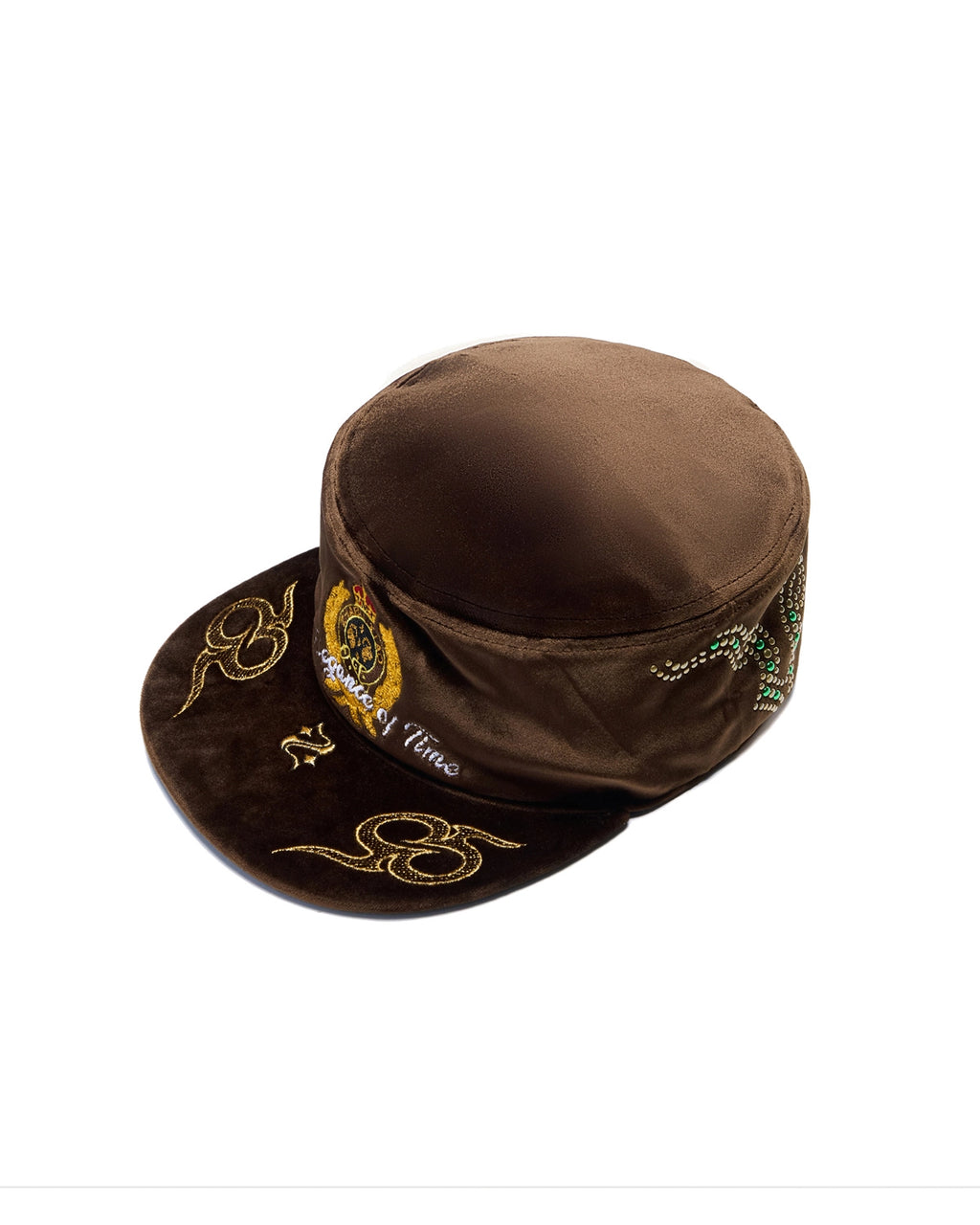 ZHABUXIAO Vintage Equestrian Crown Rhinestone Flat Cap Burgundy and Brown