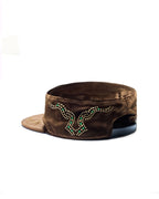 ZHABUXIAO Vintage Equestrian Crown Rhinestone Flat Cap Burgundy and Brown