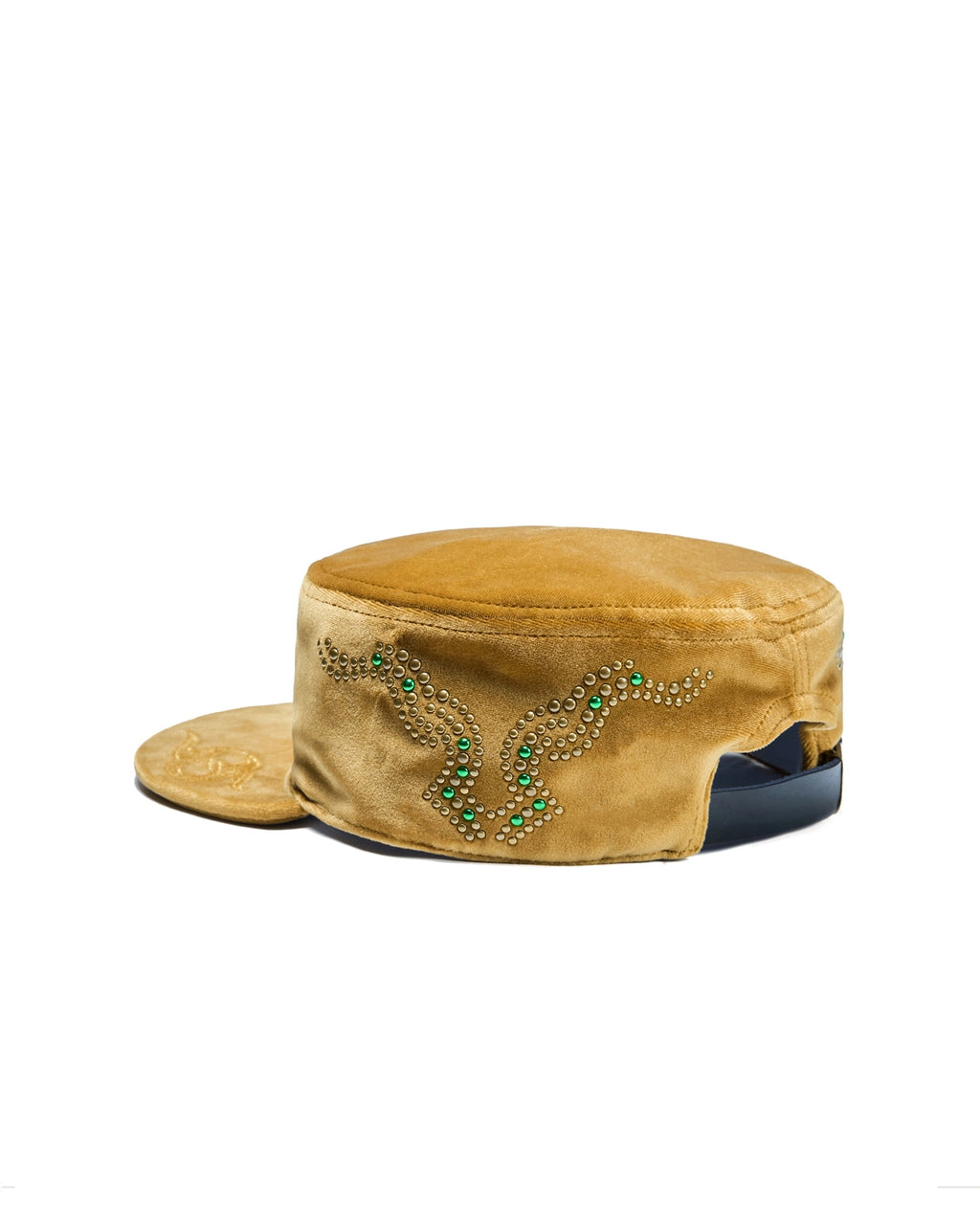 ZHABUXIAO Vintage Equestrian Crown Rhinestone Flat Cap Yellow