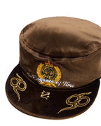 ZHABUXIAO Vintage Equestrian Crown Rhinestone Flat Cap Burgundy and Brown