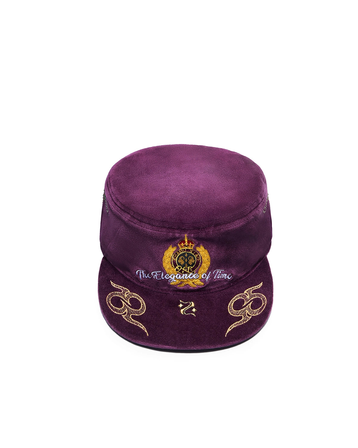 ZHABUXIAO Vintage Equestrian Crown Rhinestone Flat Cap Burgundy and Brown