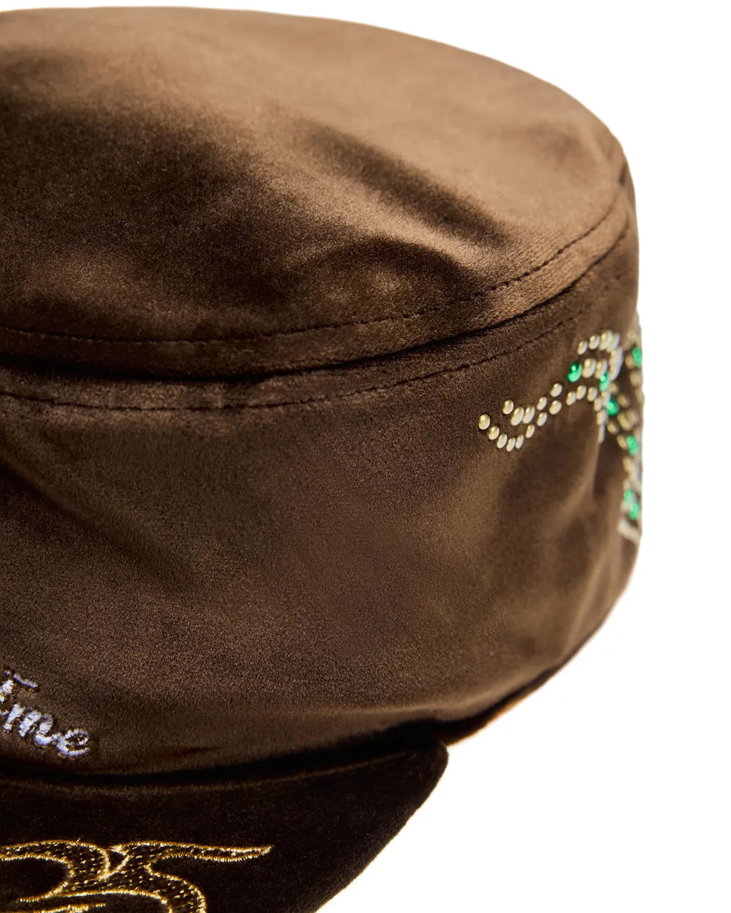 ZHABUXIAO Vintage Equestrian Crown Rhinestone Flat Cap Burgundy and Brown