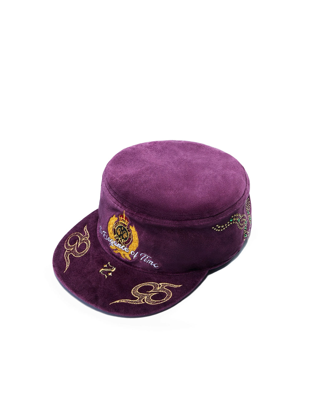 ZHABUXIAO Vintage Equestrian Crown Rhinestone Flat Cap Burgundy and Brown
