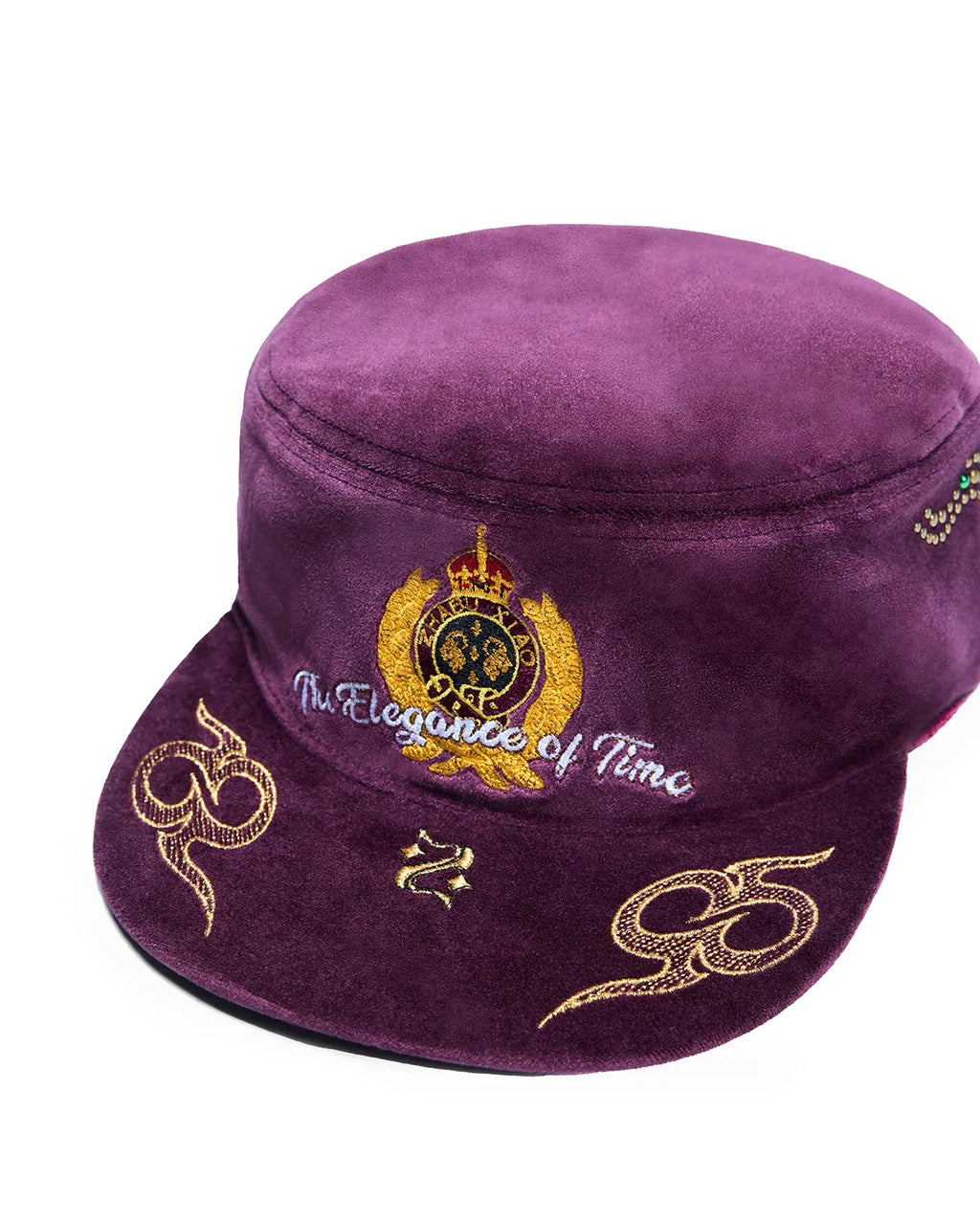 ZHABUXIAO Vintage Equestrian Crown Rhinestone Flat Cap Burgundy and Brown