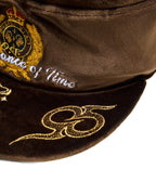 ZHABUXIAO Vintage Equestrian Crown Rhinestone Flat Cap Burgundy and Brown