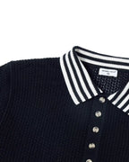 ZHABUXIAO Lightweight Wool Blend Mesh Striped Casual Polo Black & White