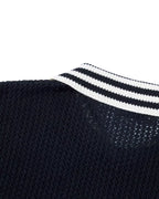 ZHABUXIAO Lightweight Wool Blend Mesh Striped Casual Polo Black & White