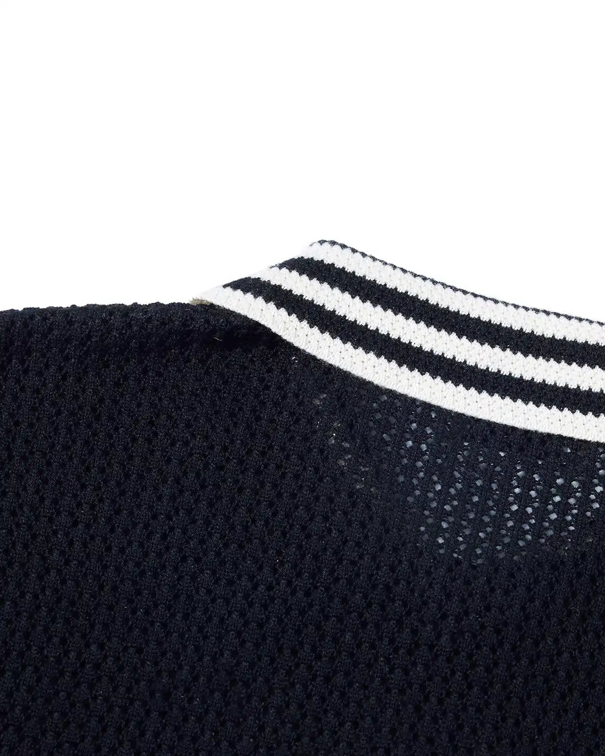 ZHABUXIAO Lightweight Wool Blend Mesh Striped Casual Polo Black & White