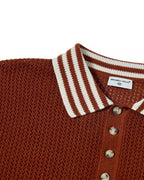 ZHABUXIAO Lightweight Wool Blend Mesh Striped Casual Polo Red