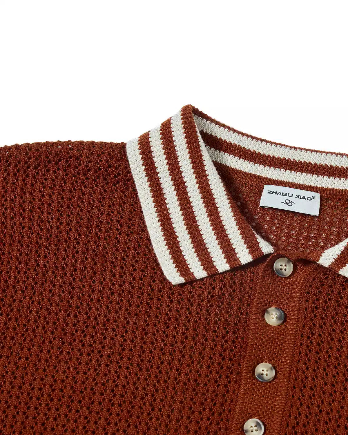 ZHABUXIAO Lightweight Wool Blend Mesh Striped Casual Polo Red