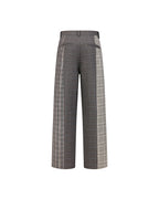 ZHABUXIAO Patchwork Plaid Wide Leg High Waist Trousers Dark Gray