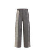 ZHABUXIAO Patchwork Plaid Wide Leg High Waist Trousers Dark Gray