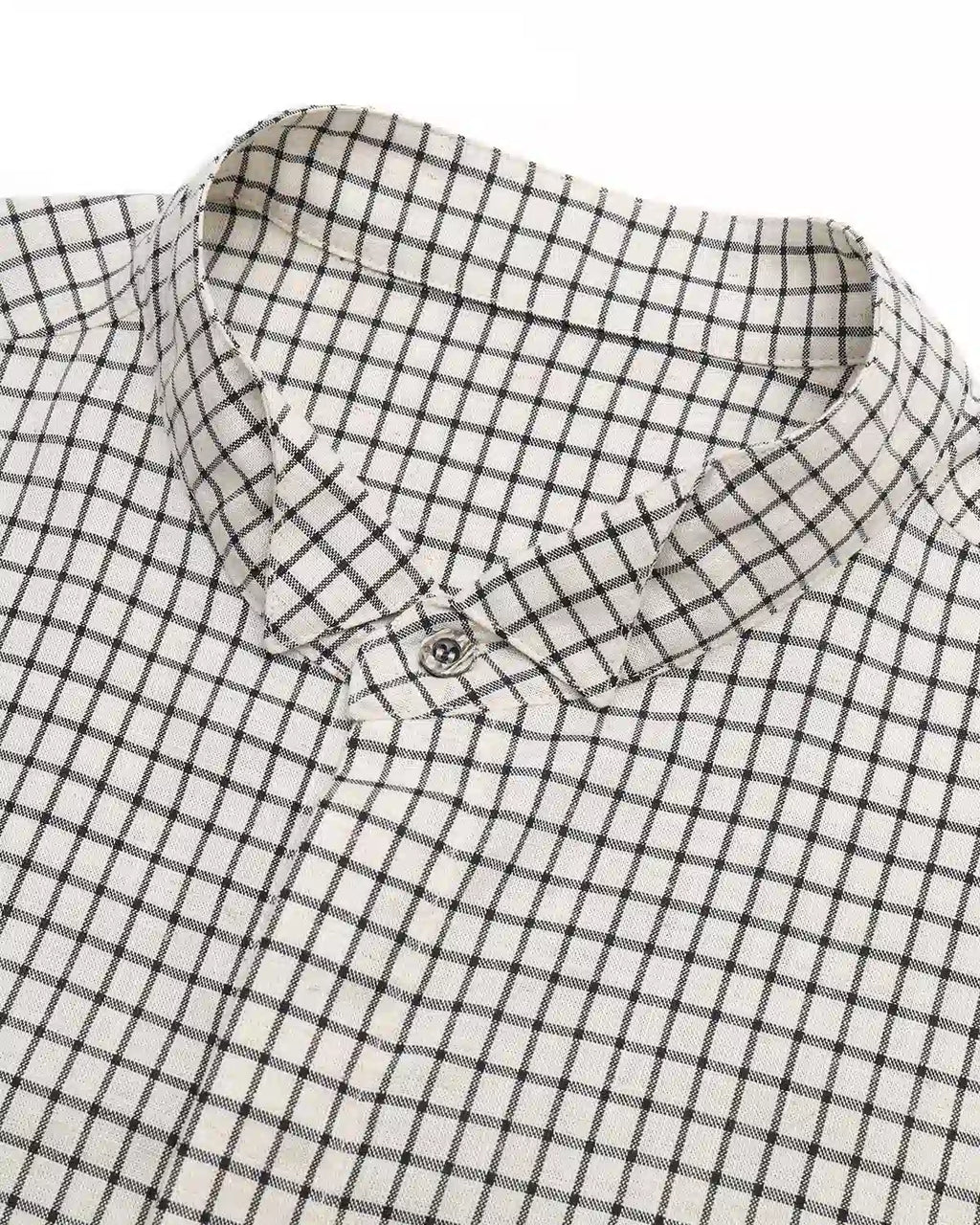 ZHABUXIAO Plaid Lyocell Linen Hidden Placket Long Sleeve Shirt Black and White Plaid