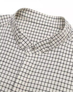 ZHABUXIAO Plaid Lyocell Linen Hidden Placket Long Sleeve Shirt Black and White Plaid