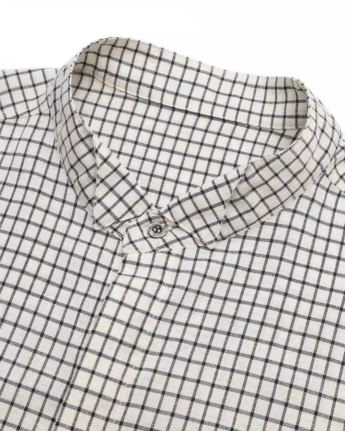 ZHABUXIAO Plaid Lyocell Linen Hidden Placket Long Sleeve Shirt Black and White Plaid
