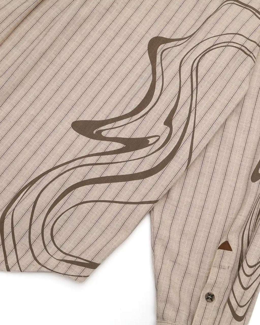 ZHABUXIAO Wave Print Striped Wool Wood Button Long Sleeve Shirt Brown