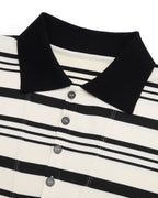 ZHABUXIAO Striped Waffle Knit Shell Button Polo Short Shirt White