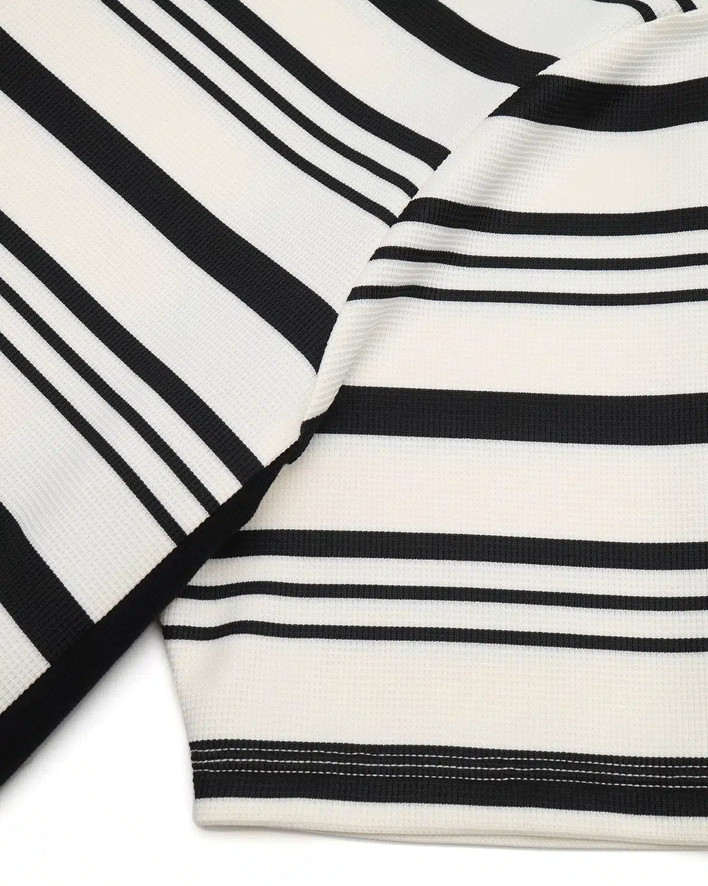 ZHABUXIAO Striped Waffle Knit Shell Button Polo Short Shirt White