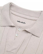 ZHABUXIAO 2-in-1 Striped Mesh Hemp Cotton Breathable Polo Shirt Black & Gray White