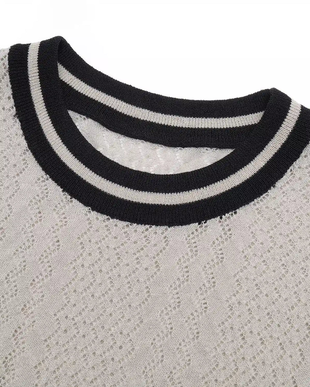 ZHABUXIAO Breathable Textured Linen O-Neck Casual Knit T-Shirt Gray White