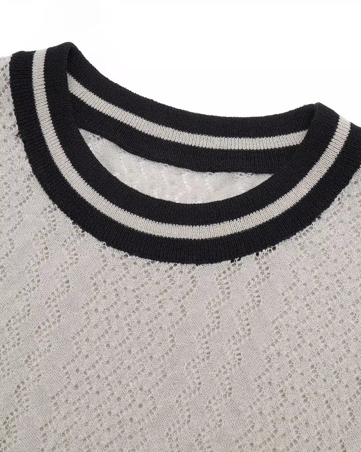 ZHABUXIAO Breathable Textured Linen O-Neck Casual Knit T-Shirt Gray White