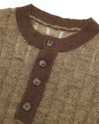 ZHABUXIAO Alpaca Mohair Henley Breathable Knit T-Shirt Brown