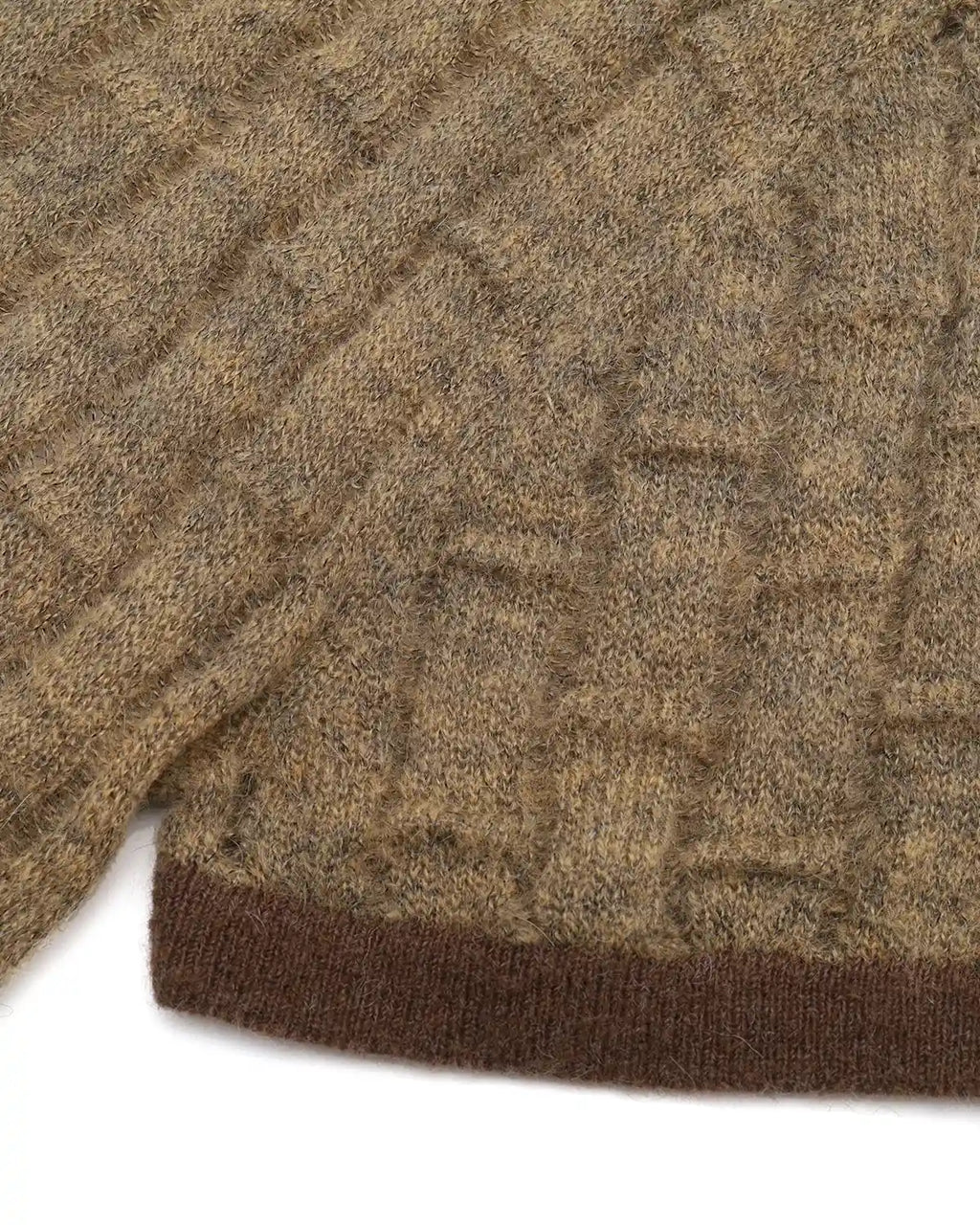 ZHABUXIAO Alpaca Mohair Henley Breathable Knit T-Shirt Brown