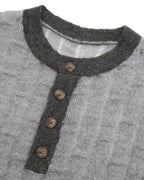 ZHABUXIAO Alpaca Mohair Henley Knit Short Sleeve Polo Shirt Gray