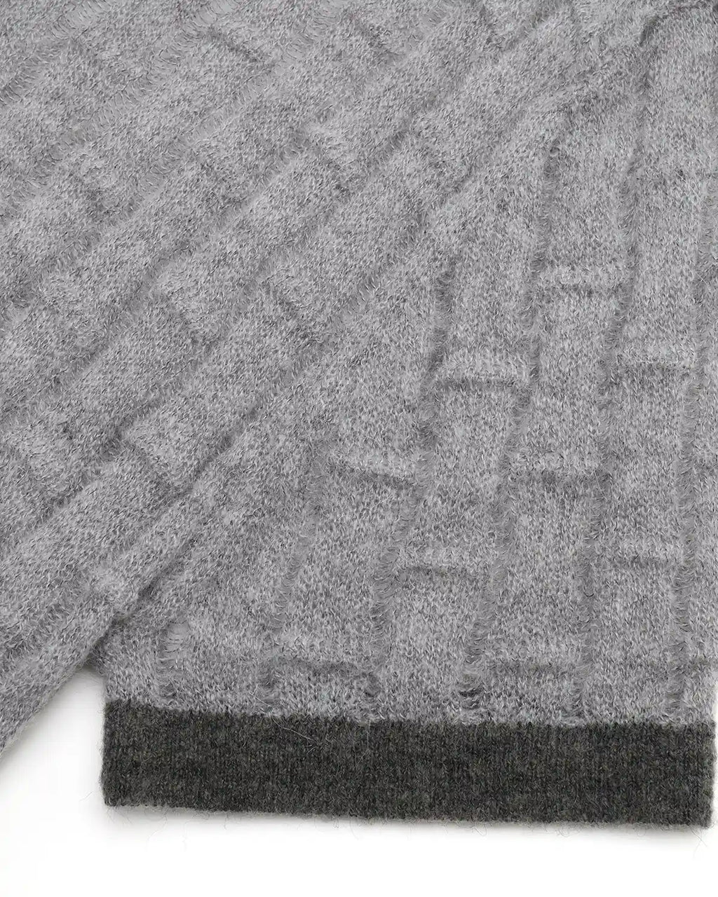 ZHABUXIAO Alpaca Mohair Henley Knit Short Sleeve Polo Shirt Gray