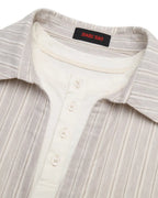 ZHABUXIAO 2-in-1 Striped Lyocell Linen Henley Short Sleeve Shirt Apricot