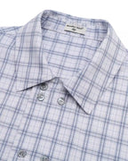 ZHABUXIAO Double Breasted Loose Plaid Curved Hem Shirt Blue