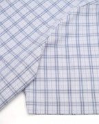 ZHABUXIAO Double Breasted Loose Plaid Curved Hem Shirt Blue
