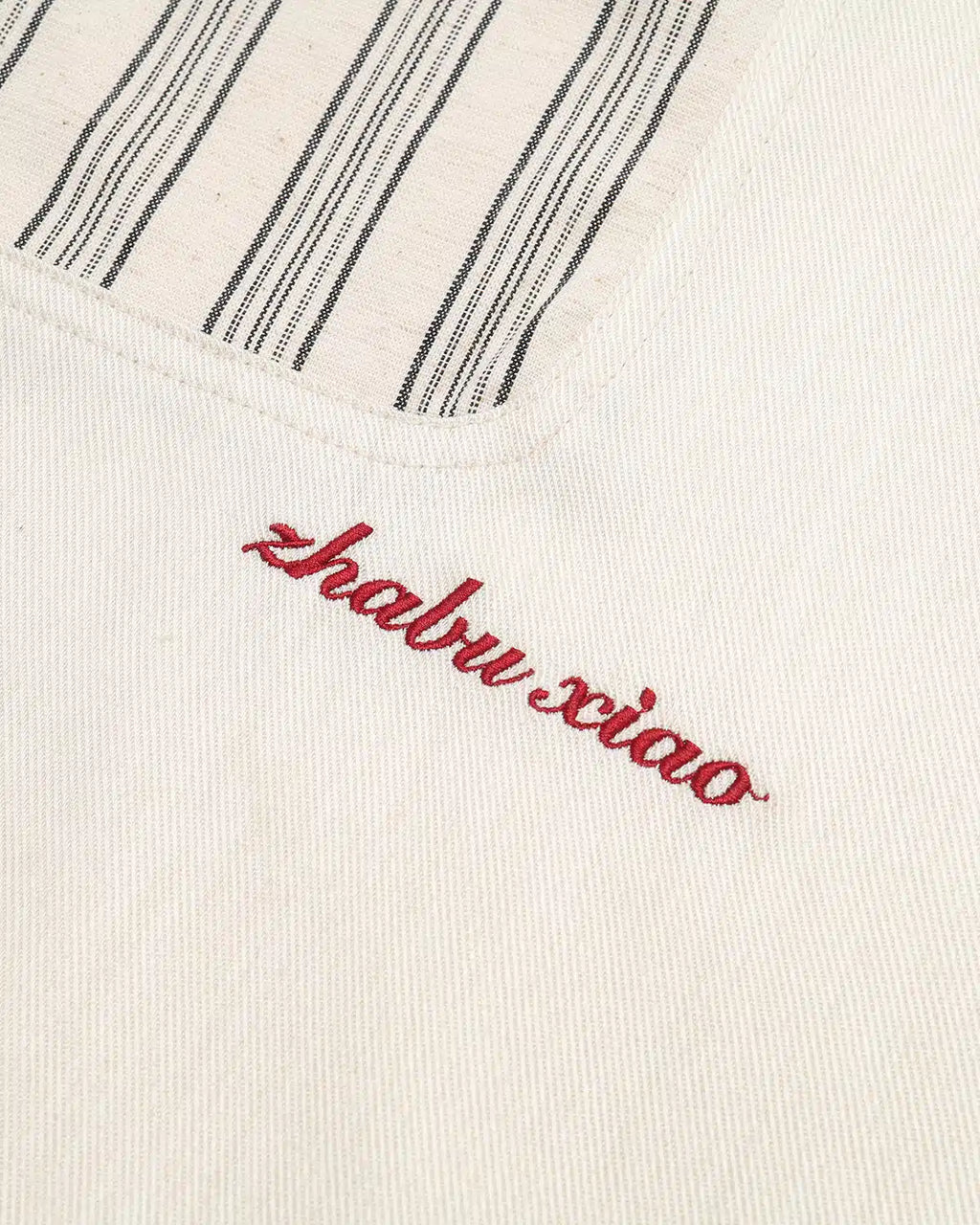 ZHABUXIAO Striped Tencel Linen Casual Short Sleeve Shirt Off White