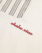 ZHABUXIAO Striped Tencel Linen Casual Short Sleeve Shirt Off White