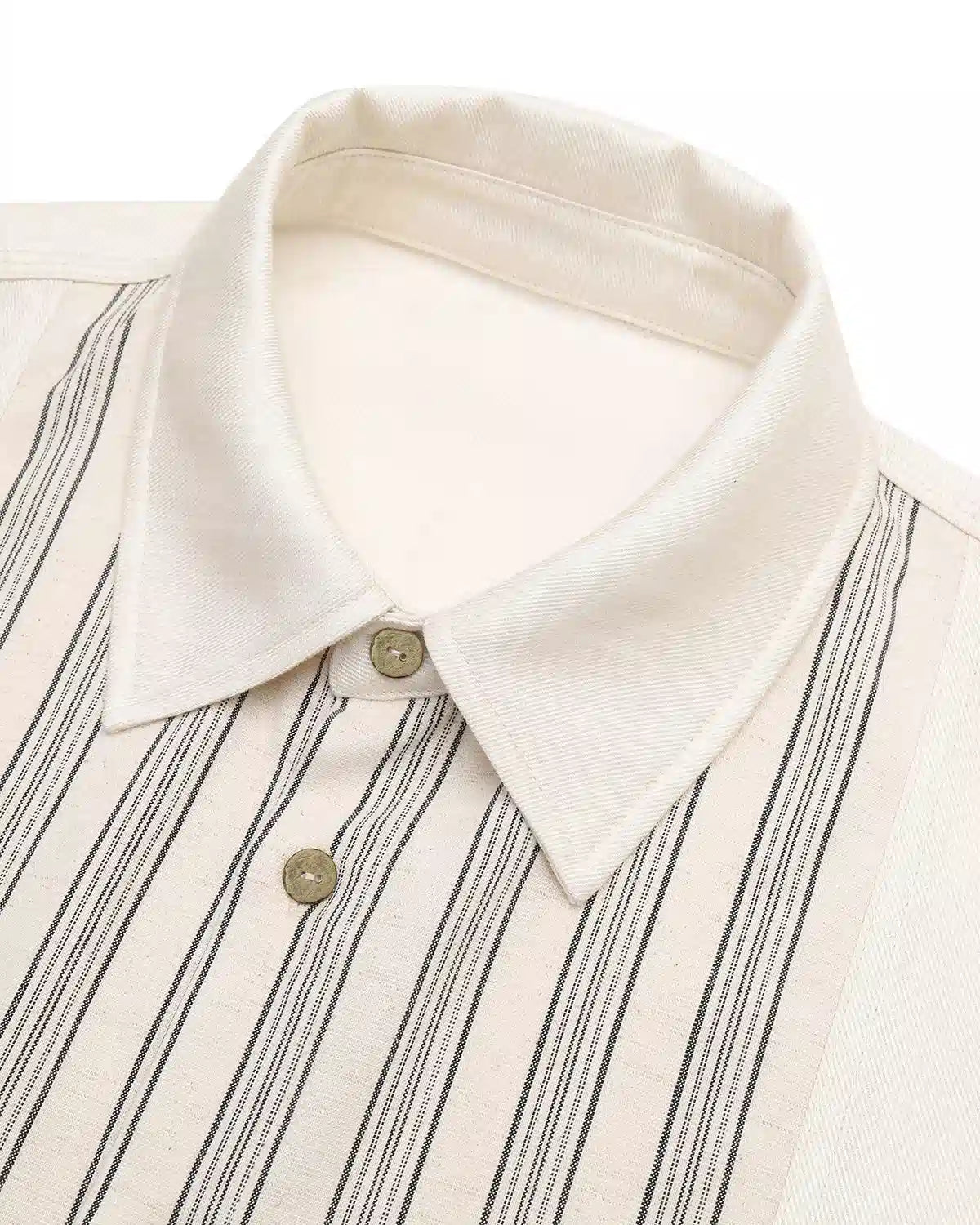 ZHABUXIAO Striped Tencel Linen Casual Short Sleeve Shirt Off White