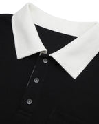 ZHABUXIAO Waffle Knit Contrast Colorblock Casual Polo Shirt Black