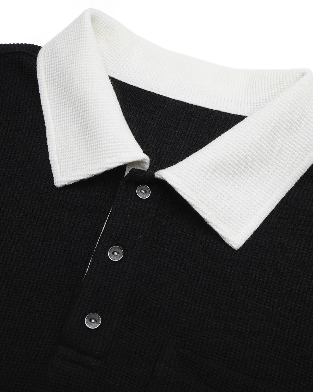ZHABUXIAO Waffle Knit Contrast Colorblock Casual Polo Shirt Black