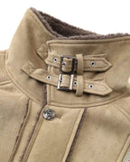 ZHABUXIAO Shearling Collar Metal Button Retro Fleece Jacket Khaki