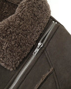 ZHABUXIAO Shearling Collar Metal Button Retro Fleece Jacket Dark Green