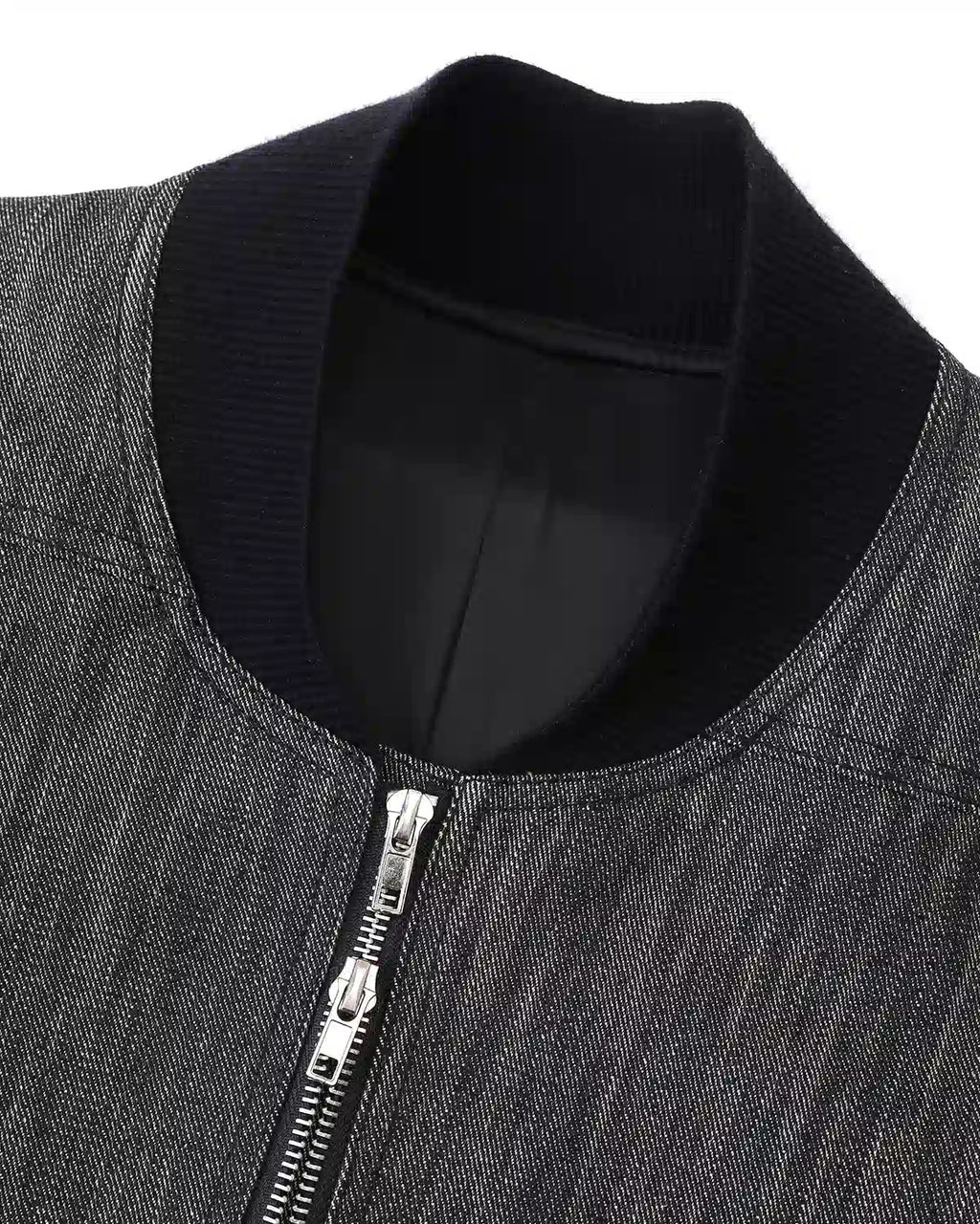 ZHABUXIAO Slub Denim Heavy Studded Baseball Denim Jacket Black
