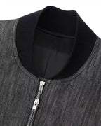 ZHABUXIAO Slub Denim Heavy Studded Baseball Denim Jacket Black