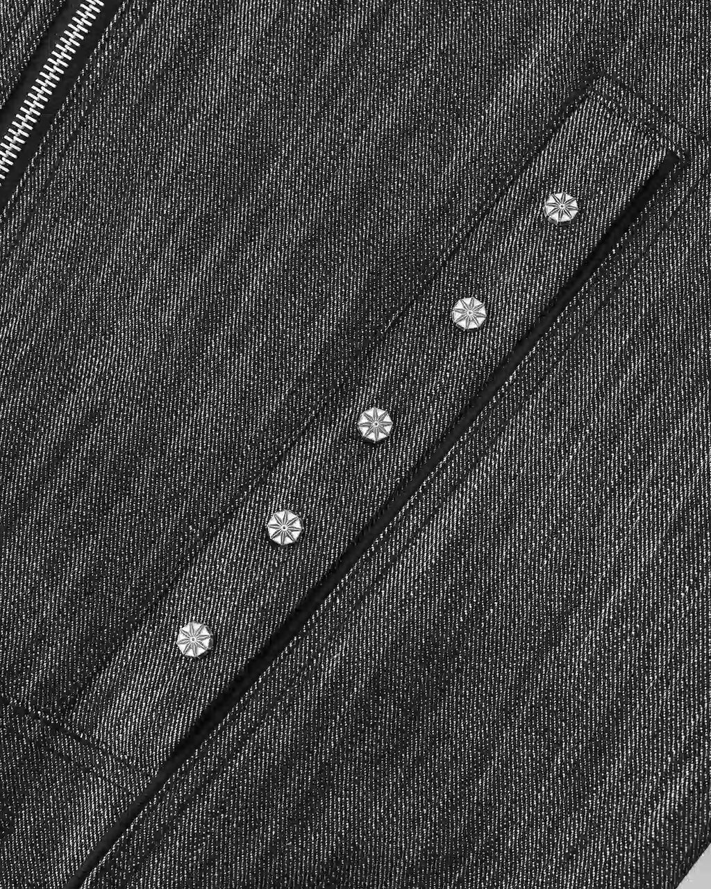 ZHABUXIAO Slub Denim Heavy Studded Baseball Denim Jacket Black