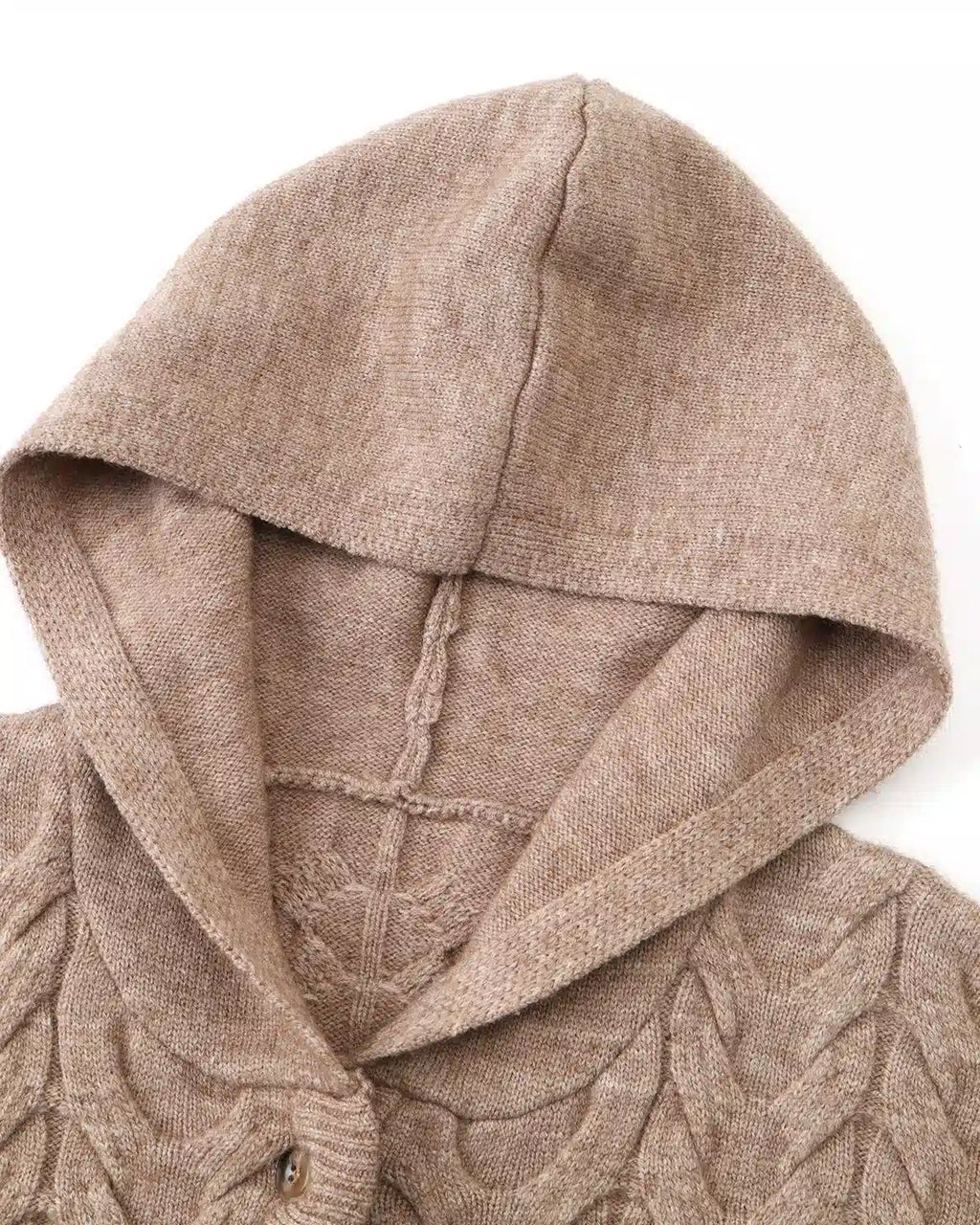 ZHABUXIAO Cable Knit Lambswool Hooded Soft Cardigan Sweater Gray & Khaki